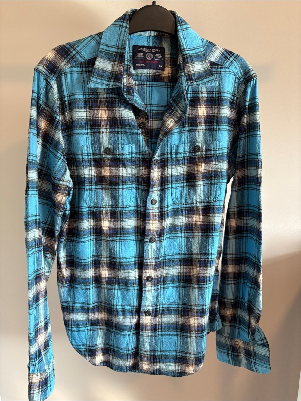 Y2K Men’s American Eagle Turquoise Plaid Button-Down Shirt